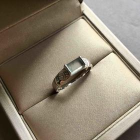 玻璃种飘花方形戒面翡翠戒指18k白金钻石镶嵌