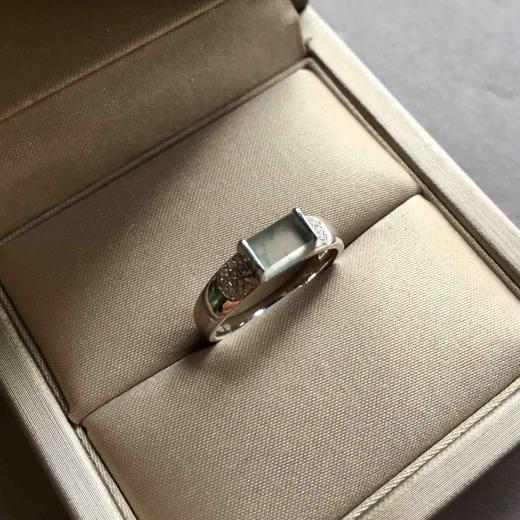 玻璃种飘花方形戒面翡翠戒指18k白金钻石镶嵌 商品图0