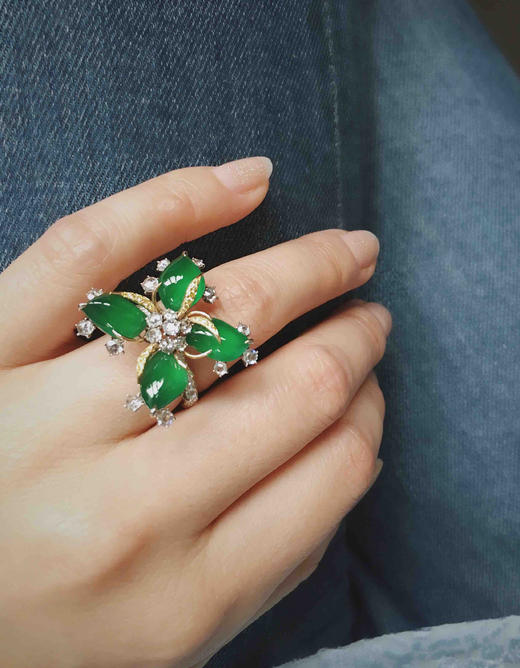 ONLY系列 18K 天然翡翠和钻石戒指 商品图1