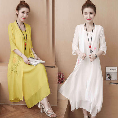 F QX316 中国风2018印花连衣裙两件套 商品图2