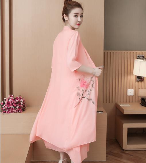 F QX316 中国风2018印花连衣裙两件套 商品图3