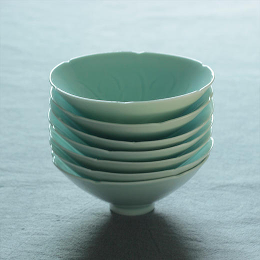 宋风湖田窑青白瓷葵口餐具清雅宋风点心蝶苏州园林花窗