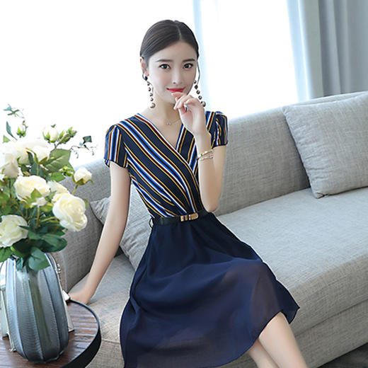 （永久下架7.25）夏季新款韩版女装修身显瘦条纹雪纺连衣裙CY1881 商品图4