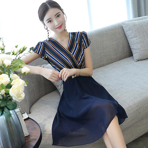 （永久下架7.25）夏季新款韩版女装修身显瘦条纹雪纺连衣裙CY1881 商品图2