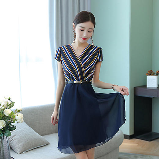 （永久下架7.25）夏季新款韩版女装修身显瘦条纹雪纺连衣裙CY1881 商品图3
