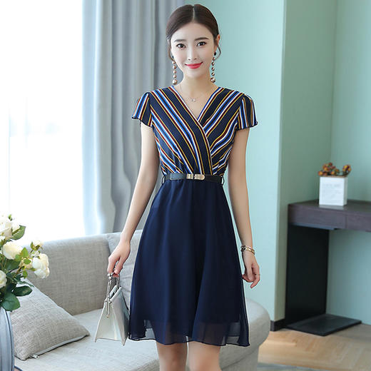 （永久下架7.25）夏季新款韩版女装修身显瘦条纹雪纺连衣裙CY1881 商品图1