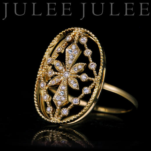 JULEE JULEE 茱莉茱莉 鸢尾花18k黄金钻石戒指 古典镂空 食指女戒 商品图1