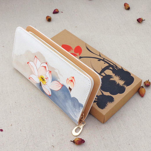 荷花独秀原创中国风荷花手拿钱包
