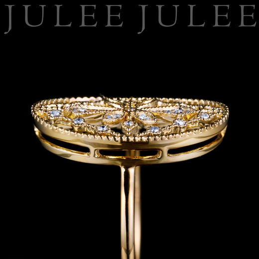JULEE JULEE 茱莉茱莉 鸢尾花18k黄金钻石戒指 古典镂空 食指女戒 商品图3