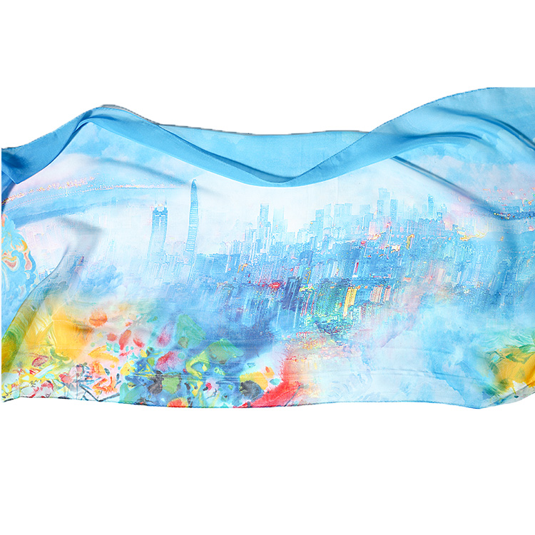 深圳手信桑蚕丝雪纺印花长巾50*180cm