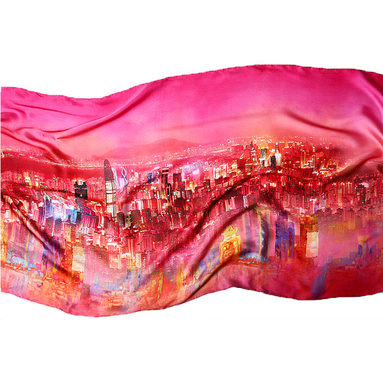 深圳手信桑蚕丝素绉缎印花长巾50*180cm