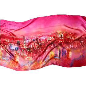 深圳手信桑蚕丝素绉缎印花长巾50*180cm