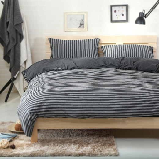 【天竺棉四件套】天竺棉针织棉全棉四件套 纯色无印床单简约条纹纯棉被套床笠 商品图5