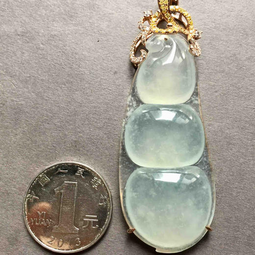 冰种翡翠超大福豆18k玫瑰金钻石镶嵌 商品图3