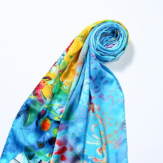 深圳手信桑蚕丝素绉缎印花长巾50*180cm 商品图3