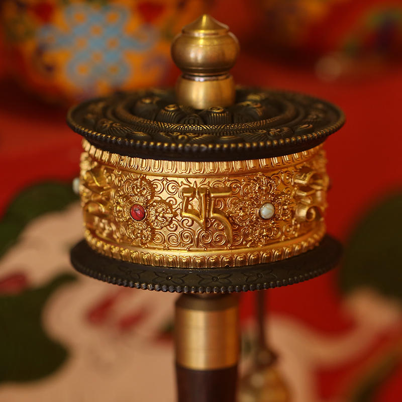 精工纯铜双轴承滚珠顺滑手摇转经轮 藏式玛尼轮底座套装