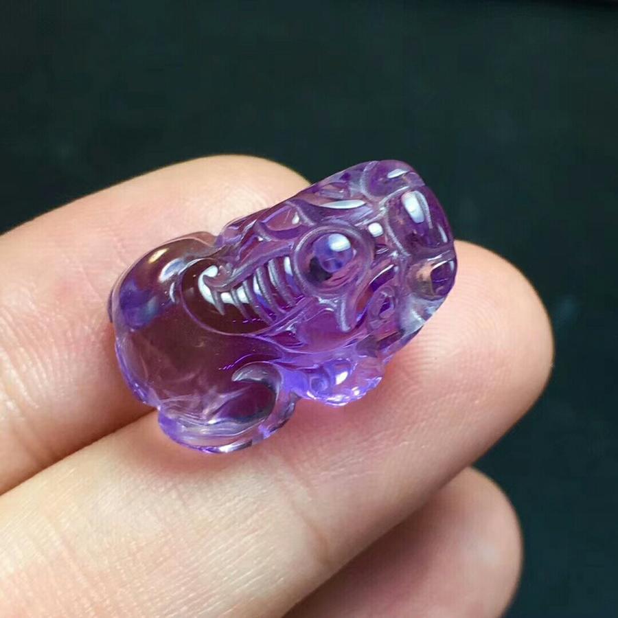 qqzdl 纯天然紫水晶招财貔貅吊坠,全净体晶体通透,雕功形象生动,貔貅