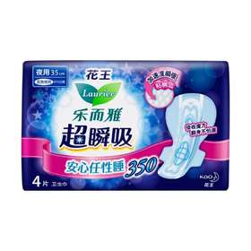 花王乐而雅超瞬吸纤巧立围柔爽网面防漏弹力枕夜用35cm卫生巾8片
