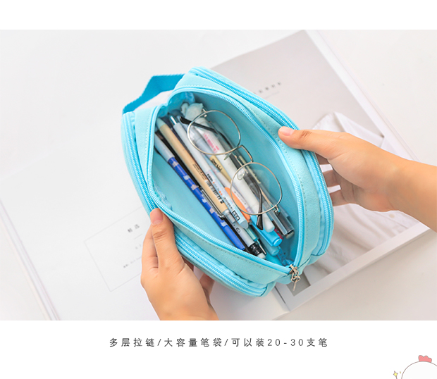 三年二班多层拉链大容量笔袋c男女文具盒多功能小学生铅笔帆布袋