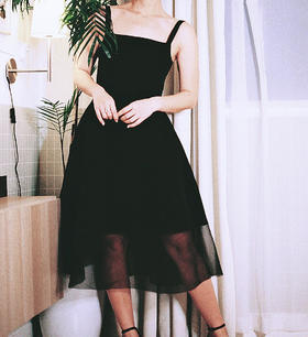 AtelierMissLu / Xaviera 黑色拼纱A字裙