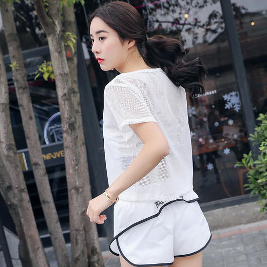 韩版夏季网纱三件套休闲运动服套装女户外跑步健身速干瑜伽服HZ1310 商品图3