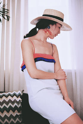 AtelierMissLu / Penny 薄荷绿拼色穗饰吊带裙