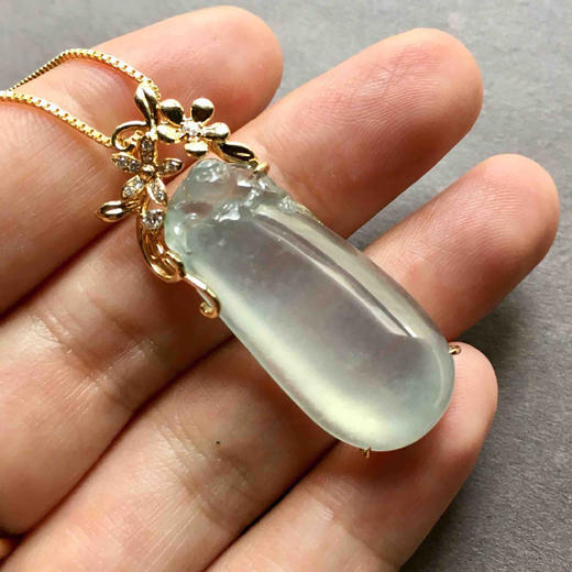 高冰种厚庄翡翠福瓜18k黄金钻石镶嵌 商品图5