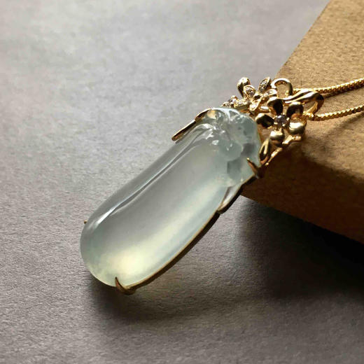 高冰种厚庄翡翠福瓜18k黄金钻石镶嵌 商品图1