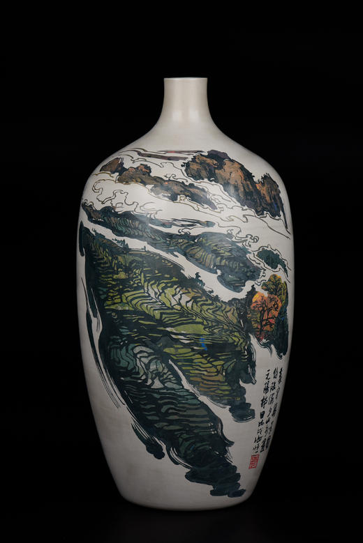 谢恒  覆色填泥哀牢胜景  小口梅瓶 商品图0