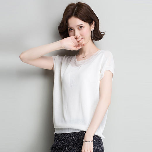 新款夏装冰丝t恤短袖女 时尚白色咖色针织衫薄款上衣打底衫yqm550