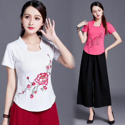 f kw2030 民族风女装短袖棉t恤