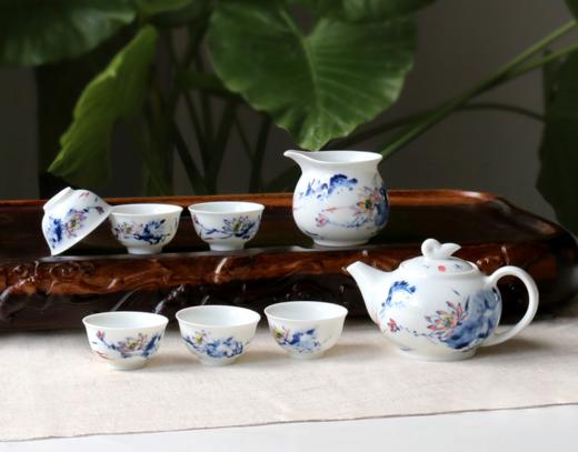 景德镇陶瓷 国瓷红叶 8头釉中彩茶具--和为贵 商品图0