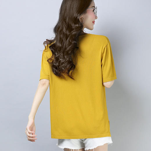 印花短袖针织衫女 韩版简约圆领宽松显瘦上衣YQM2012 商品图4