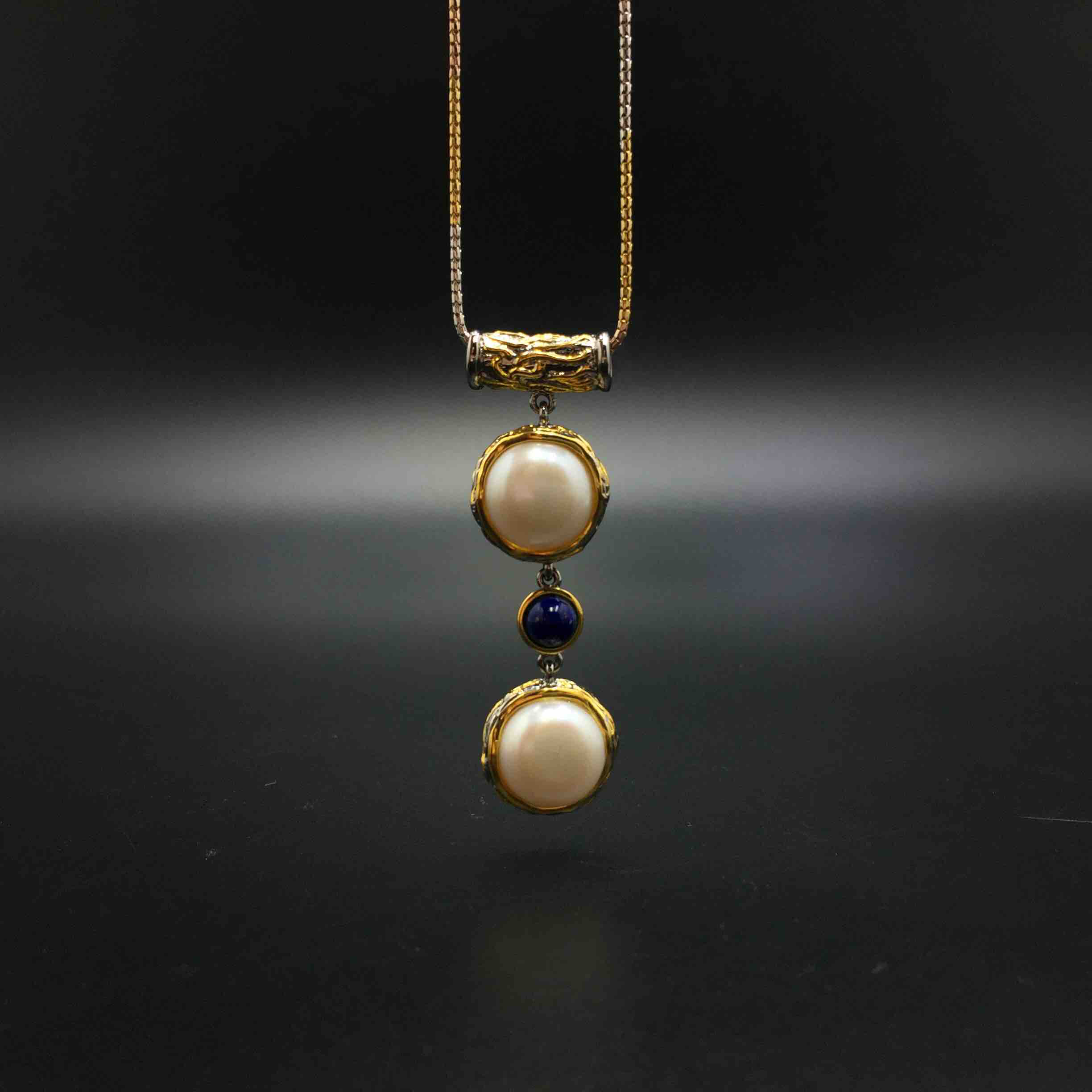设计款银镀金镶嵌巴洛克珍珠吊坠尺寸大小如图独特魅力中间搭配青金石