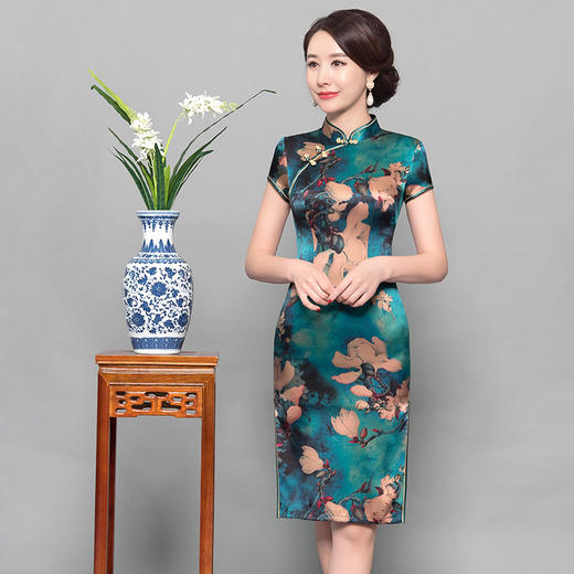 QQ 9152香云纱时尚修身中长古立领改良旗袍 商品图2