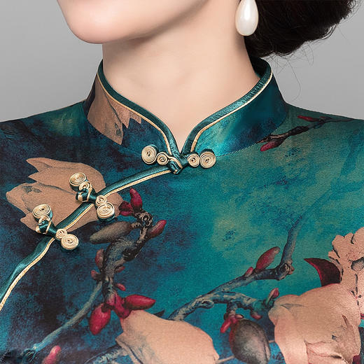 QQ 9152香云纱时尚修身中长古立领改良旗袍 商品图4