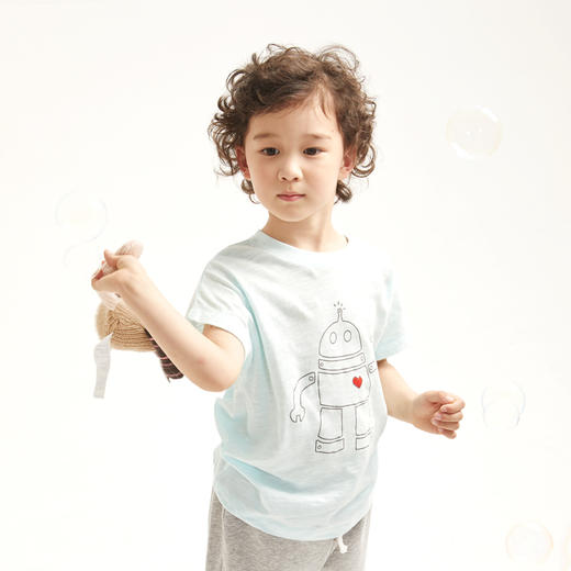 壹果Yiigoo 男童女童 机器阿达竹节纱短袖T恤 商品图0