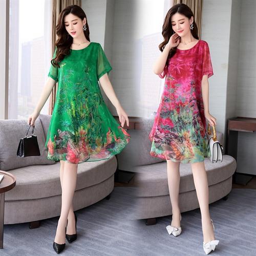 A-YYG82388大花圆领腰套头大摆型大码连衣裙【限价】 商品图0