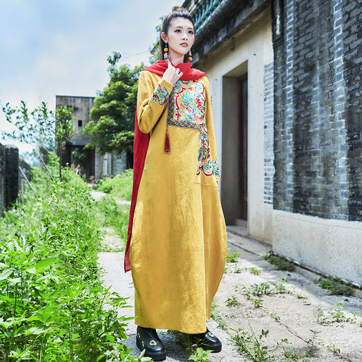 南花曲系列 |  九黎刺绣民族风长袍裙 商品图1