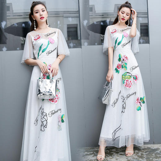 中国民族风牡丹刺绣显瘦改良气质连衣裙 货号RXF8065 商品图2