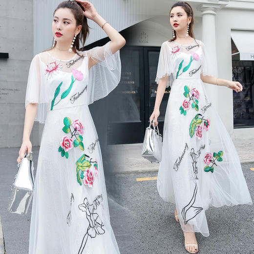中国民族风牡丹刺绣显瘦改良气质连衣裙 货号RXF8065 商品图0