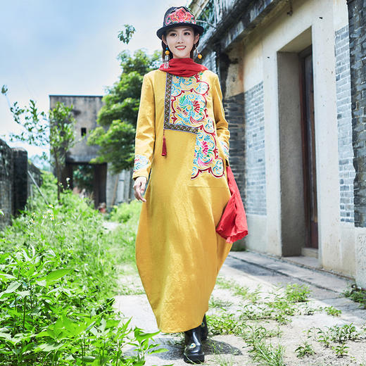 南花曲系列 |  九黎刺绣民族风长袍裙 商品图0