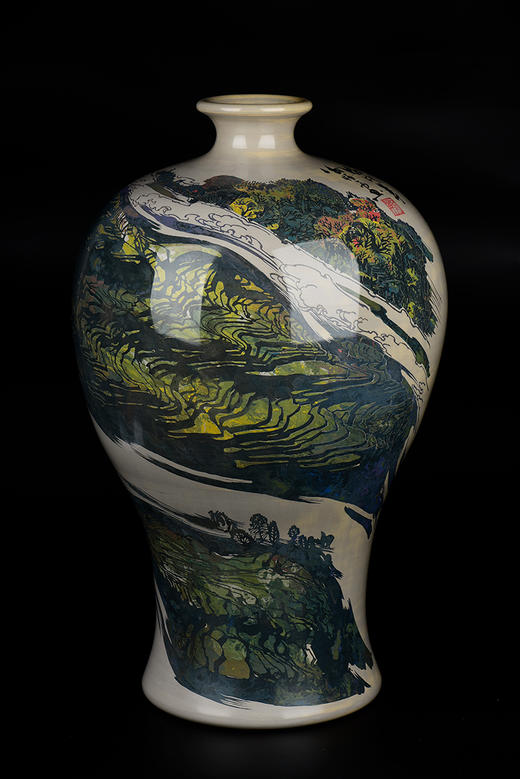 谢恒覆色填泥壁色梯田梅瓶 商品图0