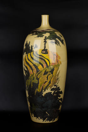 谢恒2012年创作覆色填泥清秋梯田小口梅瓶