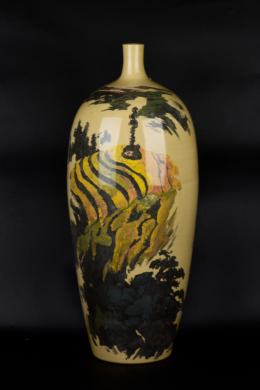 谢恒2012年创作覆色填泥清秋梯田小口梅瓶 商品图0