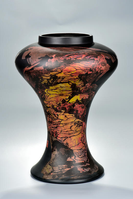 谢恒覆色填泥夕霞梯田博古瓶 商品图0