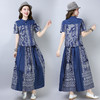 中式民族风短袖印花棉麻半身裙修身两件套 货号LZ3069 商品缩略图1