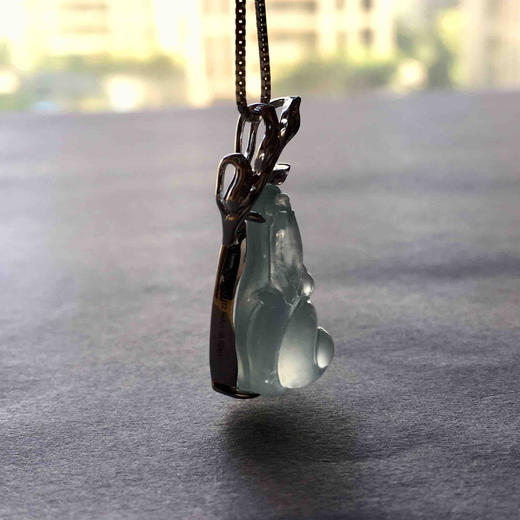 高冰近玻璃种翡翠蜗牛安居乐业18k白金钻石镶嵌 商品图9