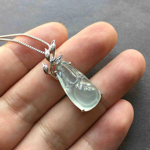 高冰近玻璃种翡翠蜗牛安居乐业18k白金钻石镶嵌 商品图5