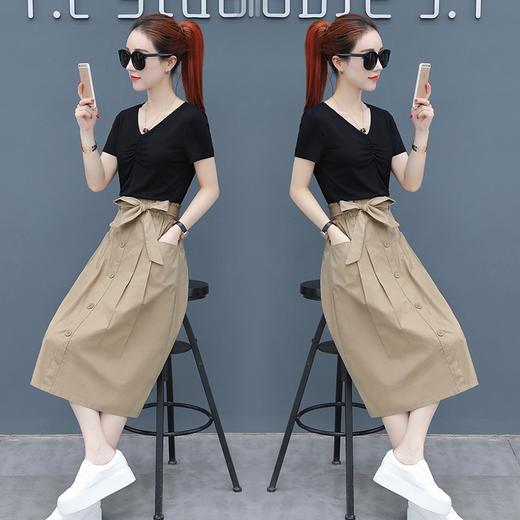 （7.26下架）夏装2018新款女装短袖韩版显瘦中长款气质两件套装裙子XFL059 商品图1
